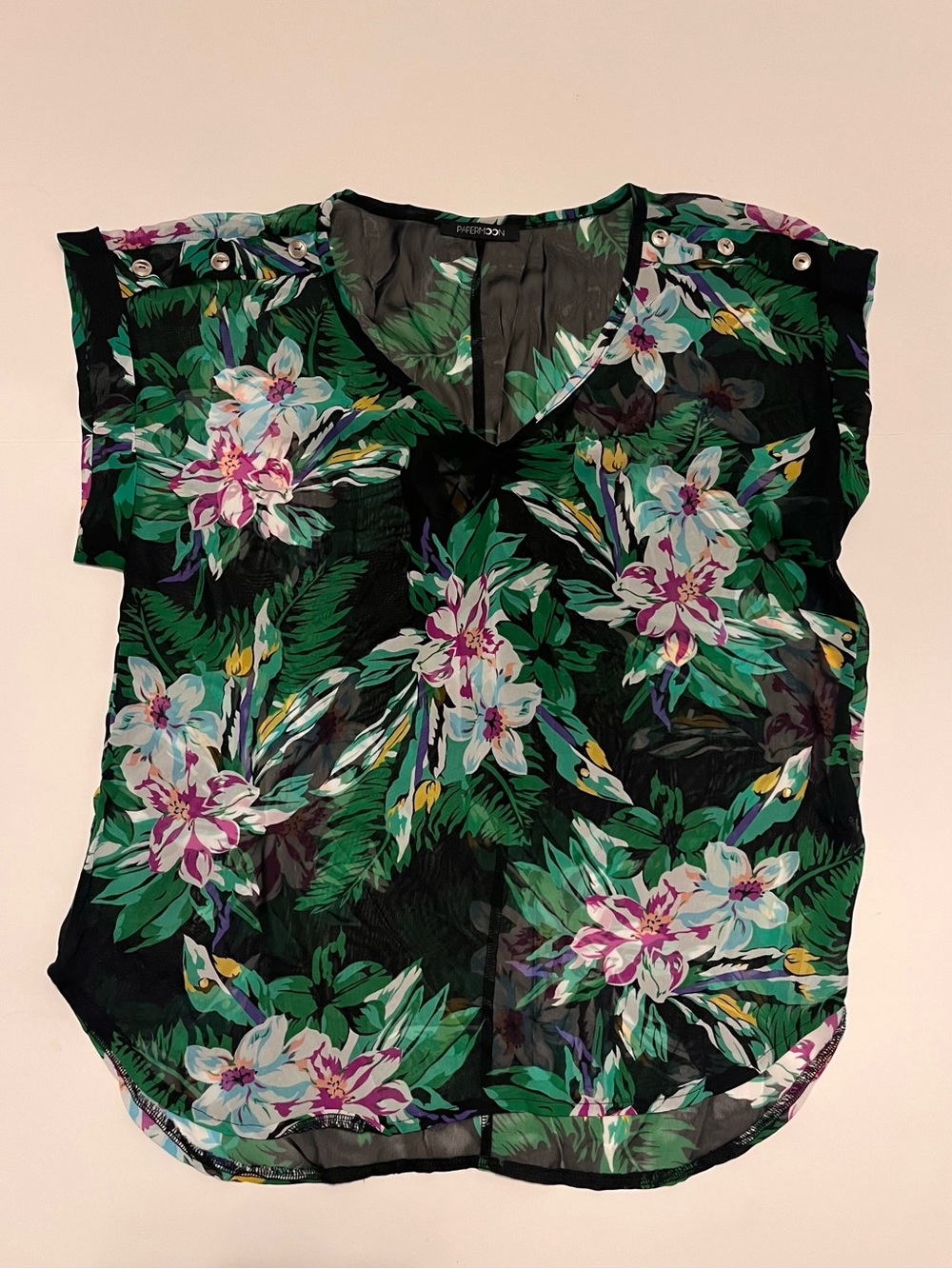 Papermoon Black Sheer Floral V-Neck Blouse